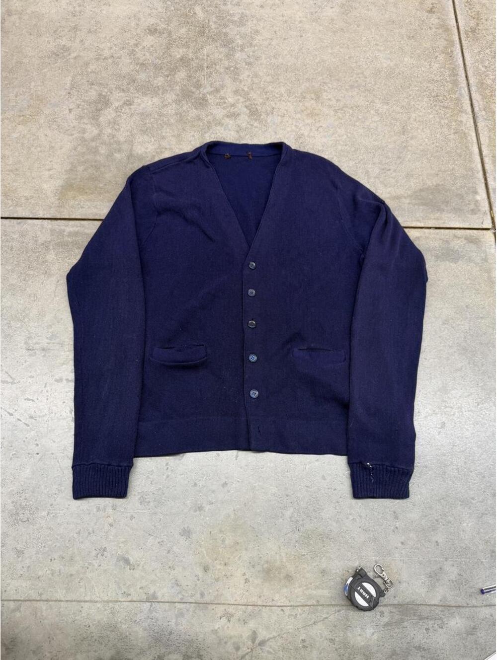 vintage navy blue knit cardigan sweater size medium